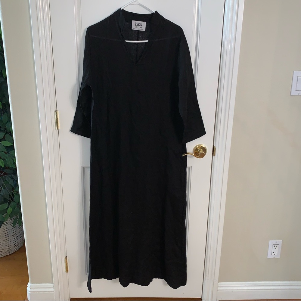 Brand Bazar A Paris Black Lightweight Linen Full Length CoverUp/Dress